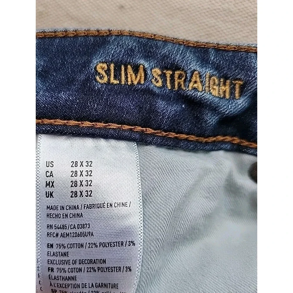 American Eagle Slim Straight Jeans Mens 28x32 Blue Stretch Whiskered Denim